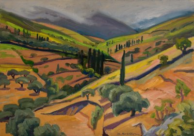 Kefalonia, the Site of the Italian Execution — Oil painting, Canvas, 46.00×65.00cm — Theodoros Markellos